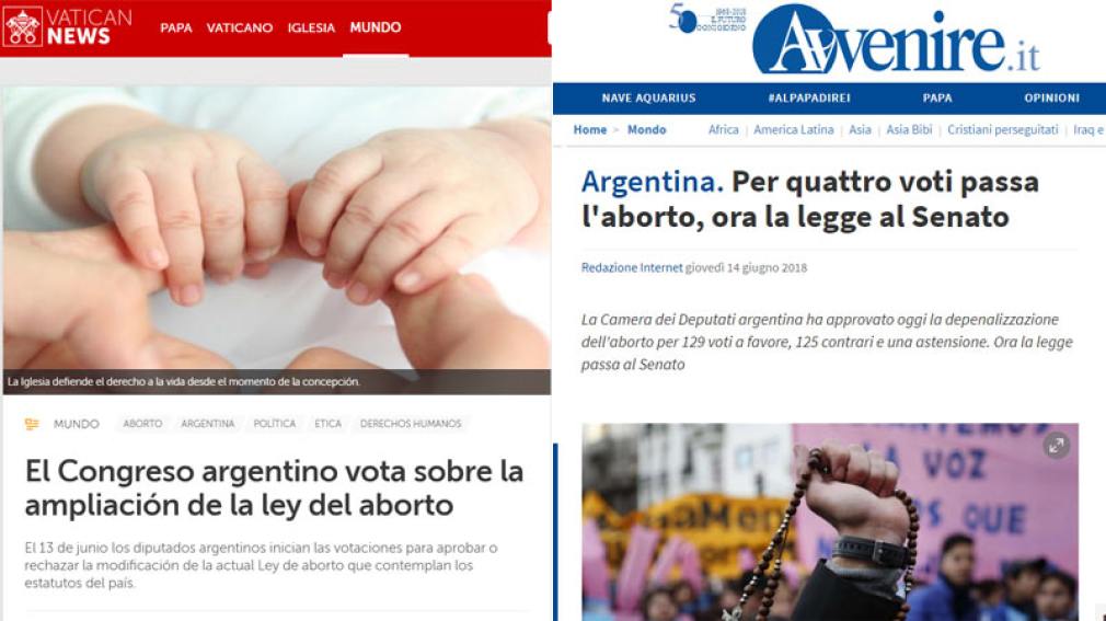 La media sanción a favor del aborto legal fue reflejado en los diarios del Vaticano