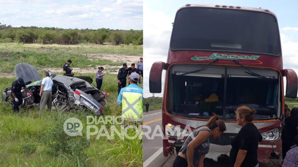 Choque frontal entre auto y colectivo deja tres víctimas fatales