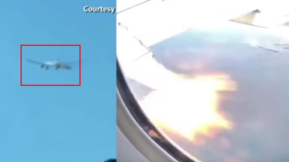 Pasajero graba como sale fuego del motor de un avión en pleno vuelo